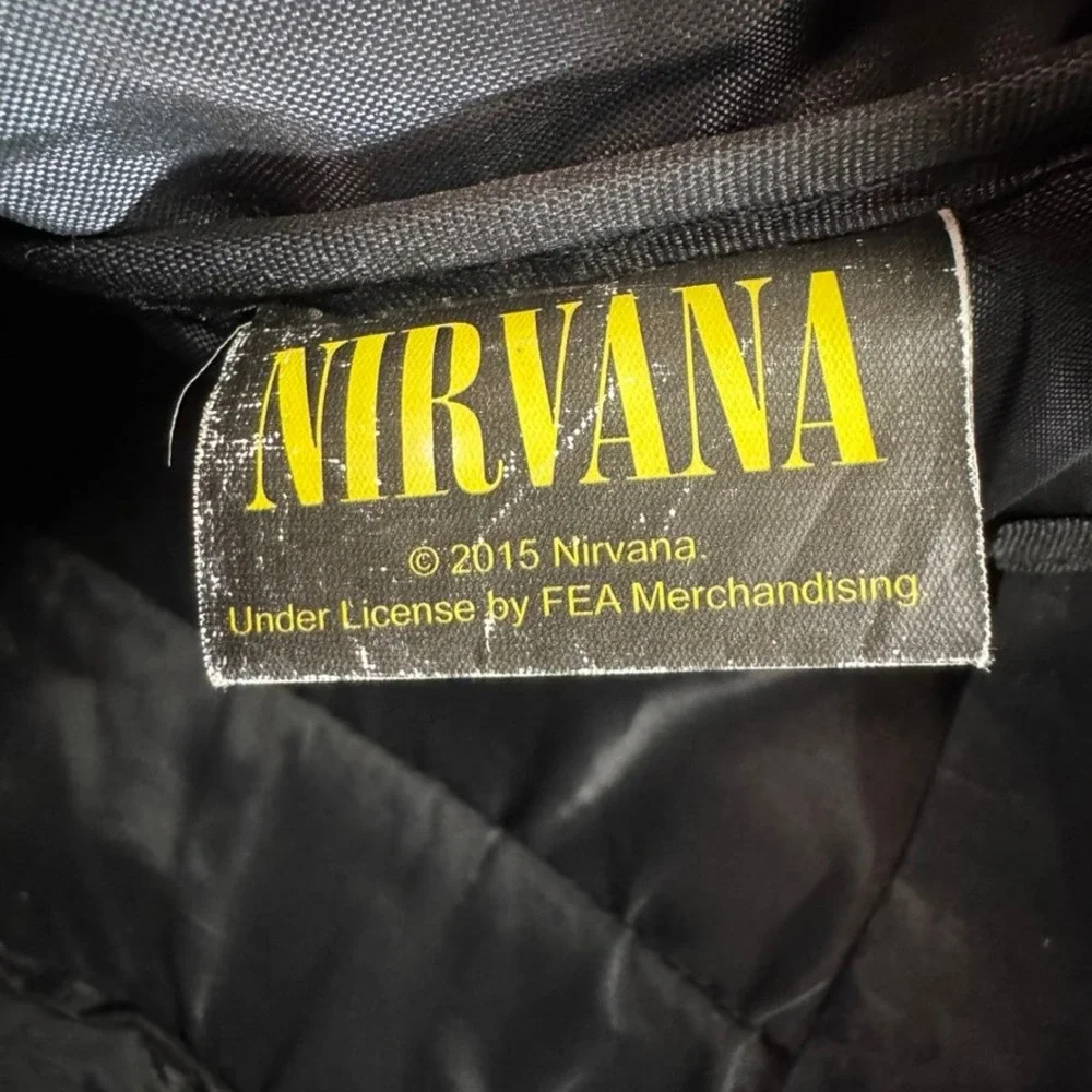Nirvana Smiley Face Logo Backpack Black Yellow Canvas Music Band School Bag